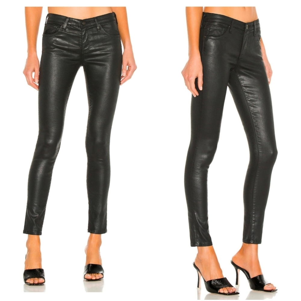 NEW AG Adriano Goldschmied The Legging Ankle Super Skinny Ankle Zip Coated Jeans